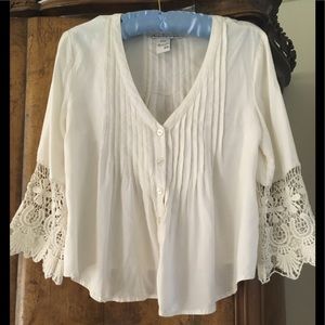 American Rag White Blouse with Lace Sleeves